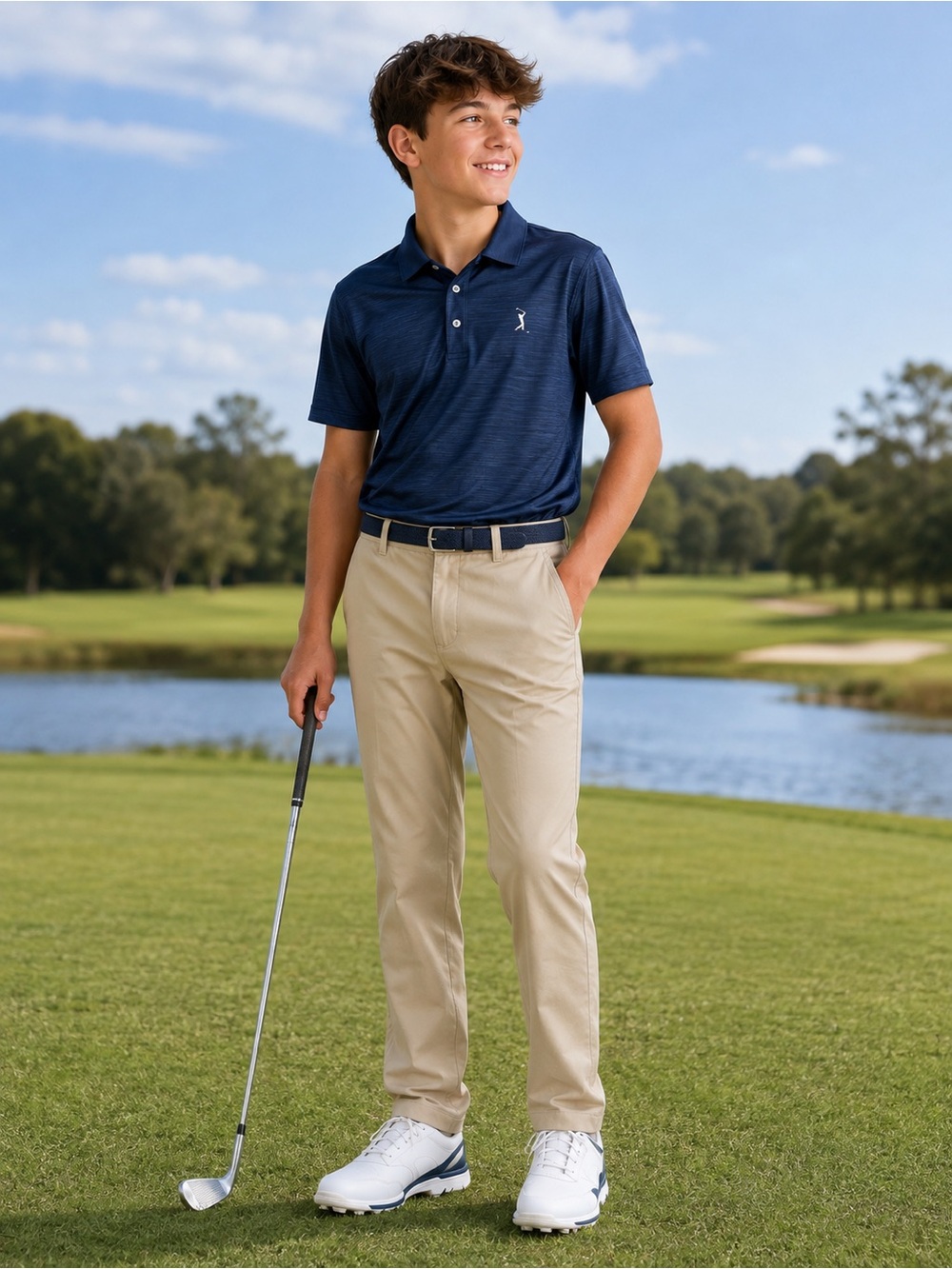 PGA TOUR Boys Golf Pants Size 14-16 Large Khaki Beige Stretch School Church NWT